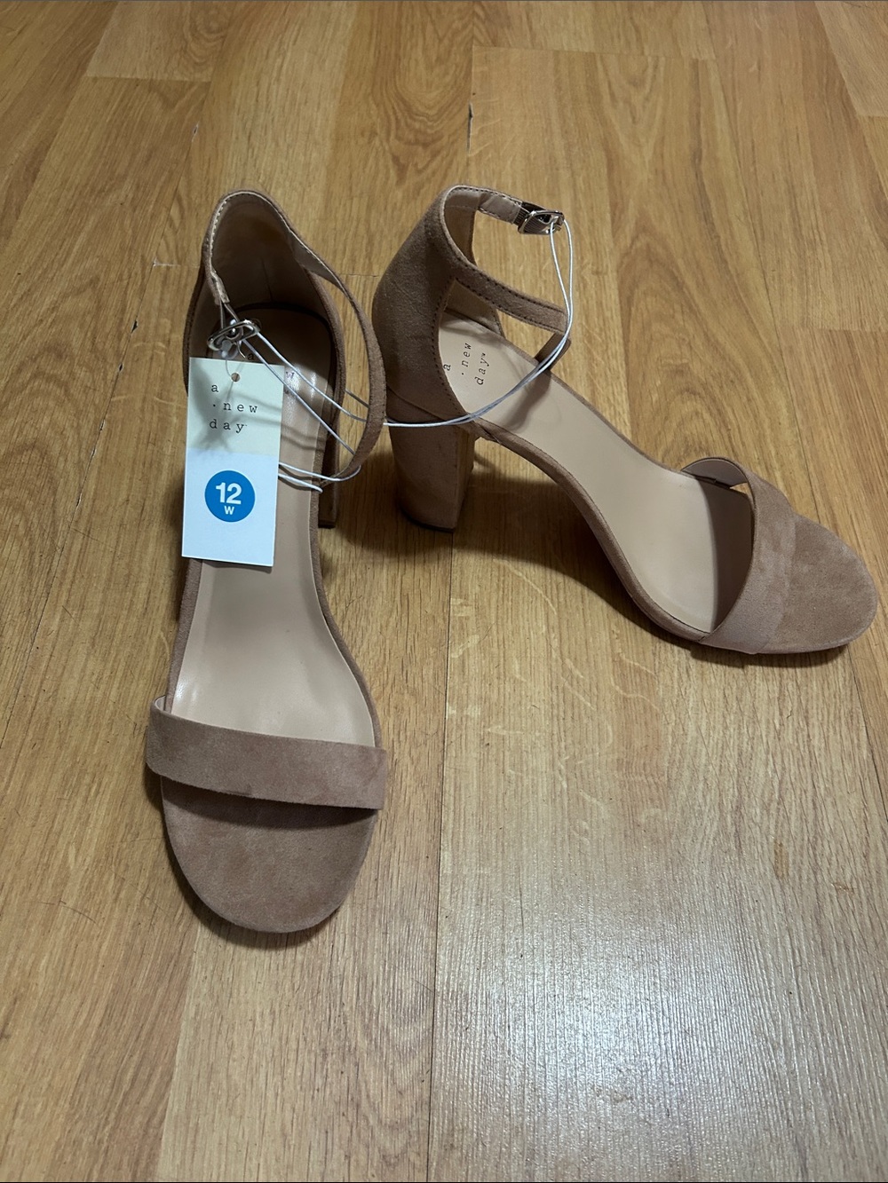 a new day Taupe Emma Ankle-Strap Block Heel Sandals Size 12W NWT